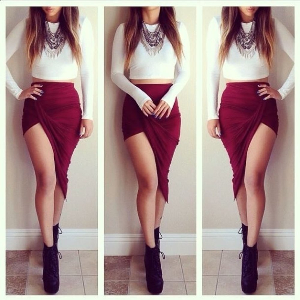Charlotte Russe Maroon Asymmetrical Maxi Skirt